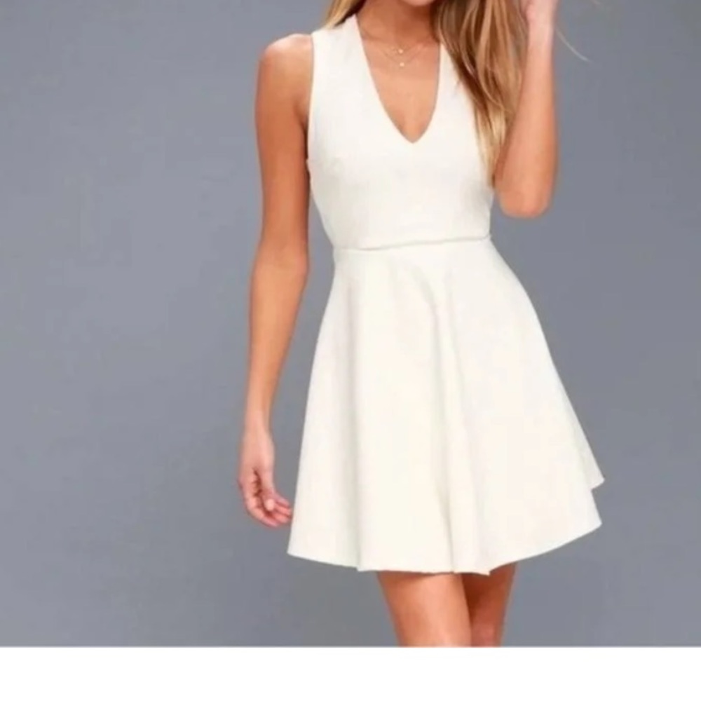 Lulus Going Steady Criss Cross Open Back Skater Ivory Mini Dress Size Medium